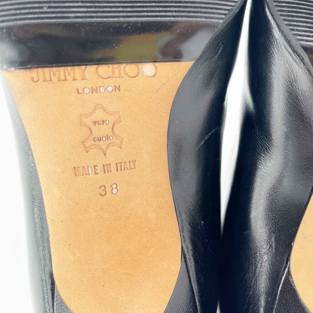 Jimmy Choo Vintage Peony Black Leather Pointed Toe Knee High Heeled Boots IT 38 - Picture 11 of 13